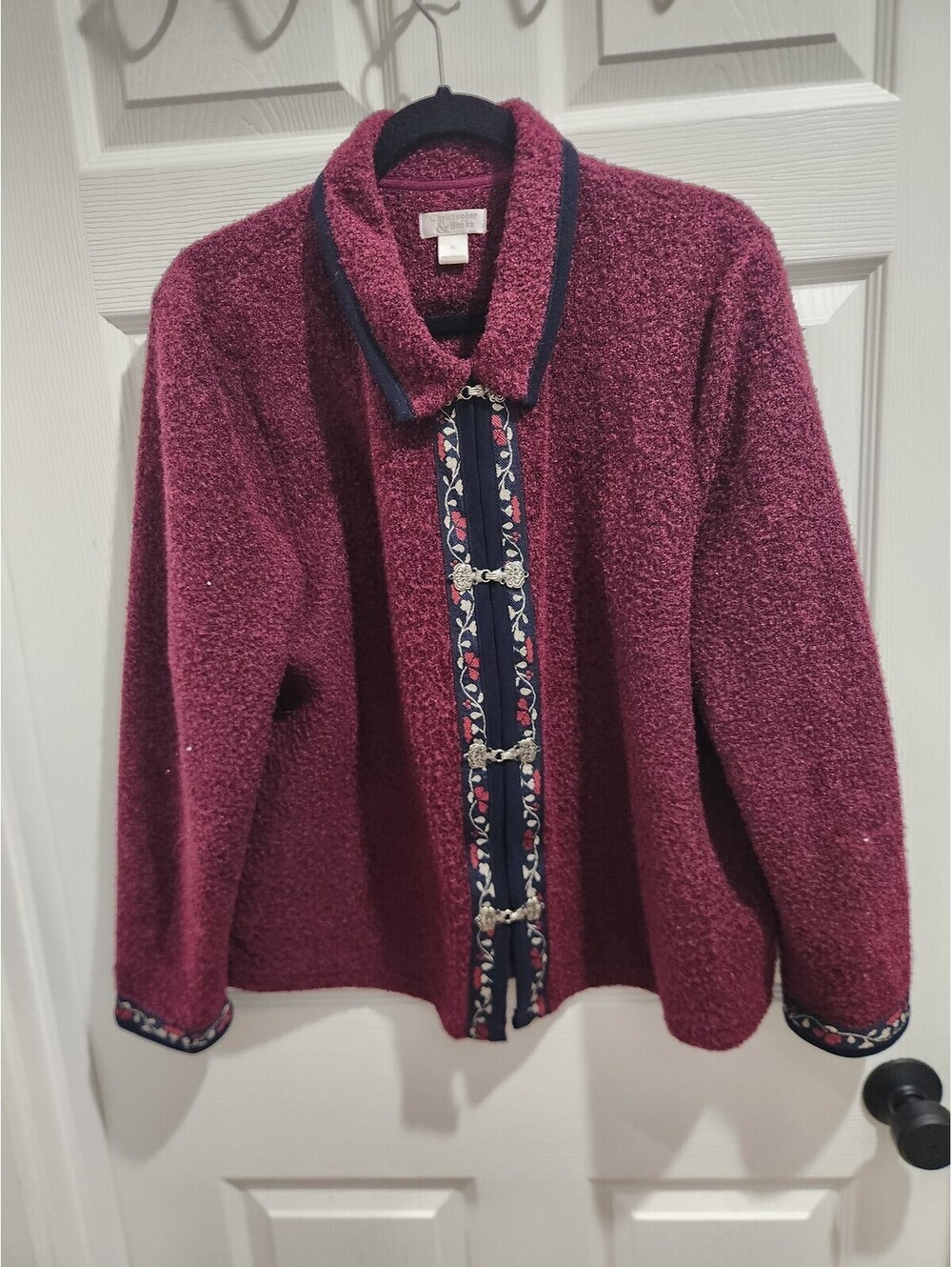 Christopher & Banks burgundy textured Nordic cardigan jacket